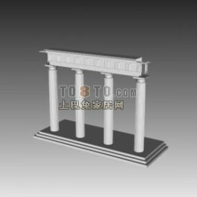 Europäische Säulenreihe mit Steinmauer 3D-Modell