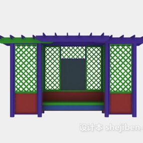Chinese Gate Fence Wooden Style 3d model