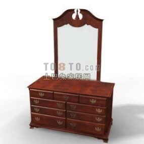 Wood Cabinet And Bathroom Mirror Antique Style 3d model