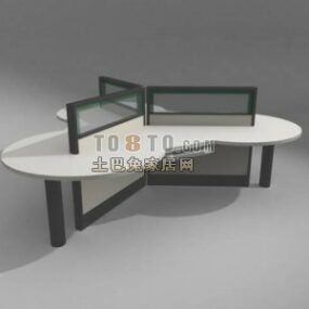 Groupe de tables de travail coin lisse avec séparateur modèle 3D
