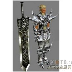 דמות לוחם גבר יפני עם נשק חרב דגם תלת מימד