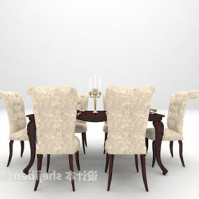 European Western Dining Table Combination 3d model