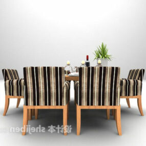欧式实木餐桌椅条形图案3d模型