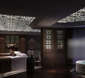 3D модель интерьера китайской винтажной массажной комнаты