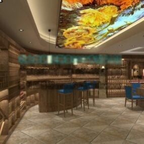 Escena interior de restaurante chino con pintura de techo modelo 3d