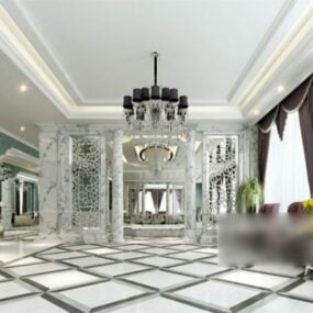 Interieurscènezaal in wit villahuis 3D-model