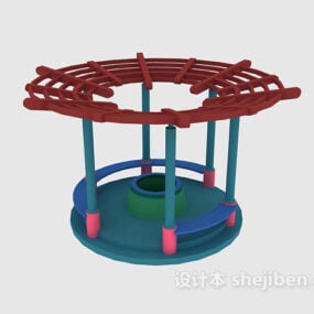 Gazebo Building With Curved Bench 3d model