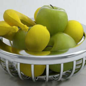 Sett med sitronfrukt på kurv 3d-modell