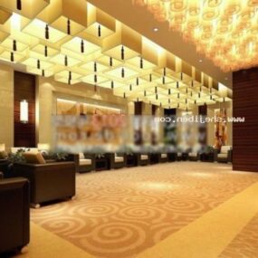 مدل سه بعدی سالن داخلی هتل با دکوراسیون سقفی