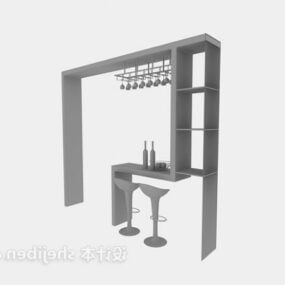 Quầy bar nhà bếp đơn giản với ghế mô hình 3d