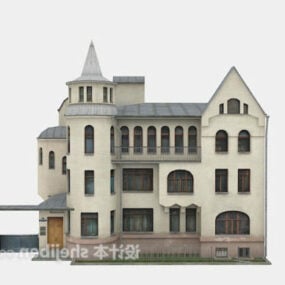 3D-Modell eines großen Vintage-Villa-Gebäudes