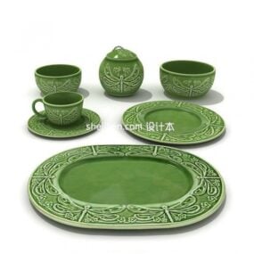 Green Porcelain Tea Cup Set V1 3d model