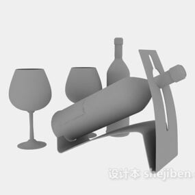 مدل سه بعدی لیوان شراب با بطری شراب