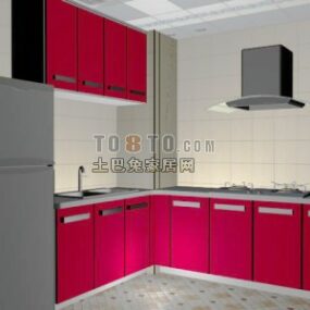 带罩的红色厨柜3d模型