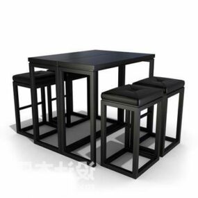 Τρισδιάστατο μοντέλο ορθογώνιο τραπέζι και καρέκλα 4 ατόμων