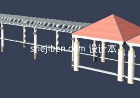Pavillonbygning med stistruktur 3d-model