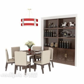 Wood Wine Cabinet With Dining Table 3d model