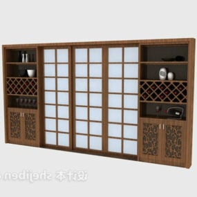 کابینت شراب ژاپنی با درب کشویی مدل سه بعدی وسط