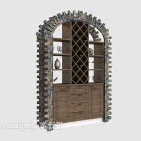 Wooden Wine Cabinet Arc Top Shape 3d model