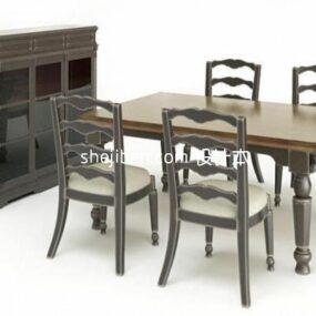 طاولة طعام وكرسي أثاث أوروبي نموذج ثلاثي الأبعاد
