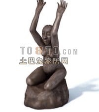Afrikansk figur Skulptur Kunstværk 3d-model