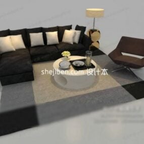 Sofa Three Seats Brown Fabric 3d model