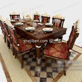 American Style Elegant Dinning Table Chairs 3d model