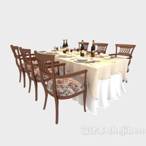 美式餐桌椅套装3d模型
