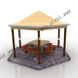 Drewniany pawilon zewnętrzny z poduszką do siedzenia Model 3D