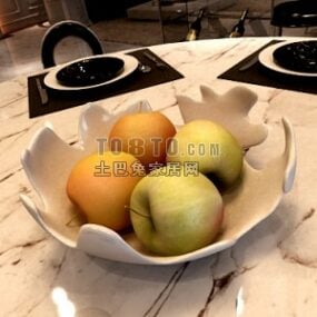 Drewniany kosz na owoce z jedzeniem owocowym Model 3D