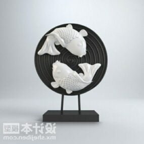 Oeuvre de poisson sur des meubles de décoration de plat modèle 3D