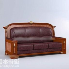 Leather Sofa Wood Furniture 3d model