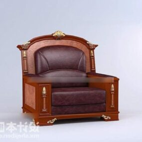 3д модель кожаного кресла с деревянной мебелью