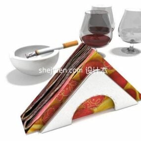 Ceramic Ashtray With Wine Glass 3d model