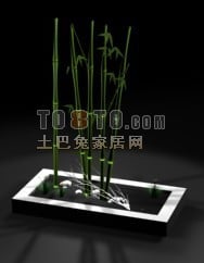 Bamboo Plant With Modern Stone Potted 3d model