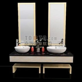 مدل سه بعدی آینه دو نفره حمام با میز