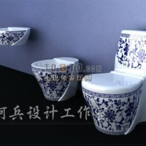 Dekorativt badeværelse med kinesisk mønster 3d-model