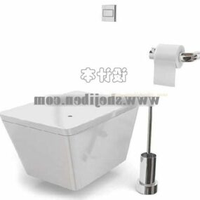 Rectangle Toilet With Accessories 3d model