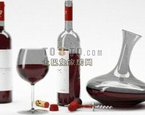 Vinflaske med glasssett 3d-modell