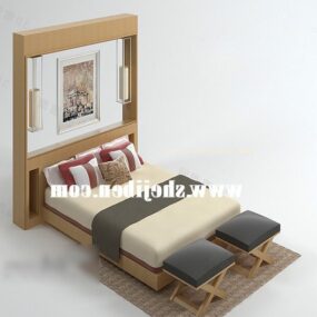 מיטת עץ עם שטיח דגם תלת מימד