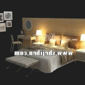 سرير مع ديكور وطاولة عمل نموذج ثلاثي الأبعاد