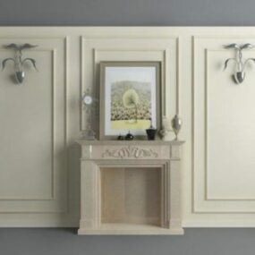 Beige European Fireplace Wall Cabinet 3d model