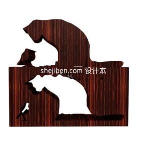 Bird And Cat Wood Carving 3d model