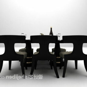 Black Wood European Table Chair Modernism 3d model