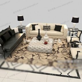 枕付きの茶色のソファの断面図3Dモデル
