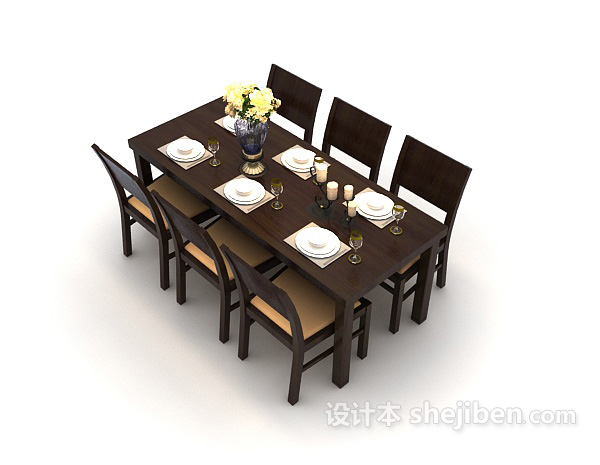 Brown Wood Dinning Table Chair