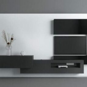 Schwarz-weißes modernes Wohnzimmer-TV-Wand-3D-Modell