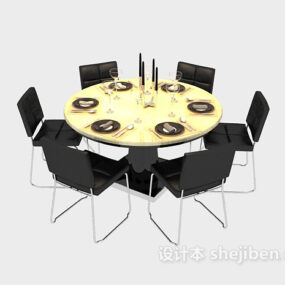 Mẫu bàn ăn tròn đen trắng 3d