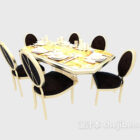 שחור ולבן עם שולחן אוכל מודרני ללא דגם תלת מימד.