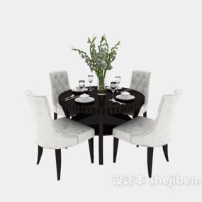 โต๊ะรับประทานอาหารสีดำพร้อมเก้าอี้สีขาวแบบจำลอง 3 มิติ